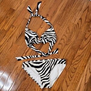 Michael Kors Halter Zebra Print Bikini Black White Size Small